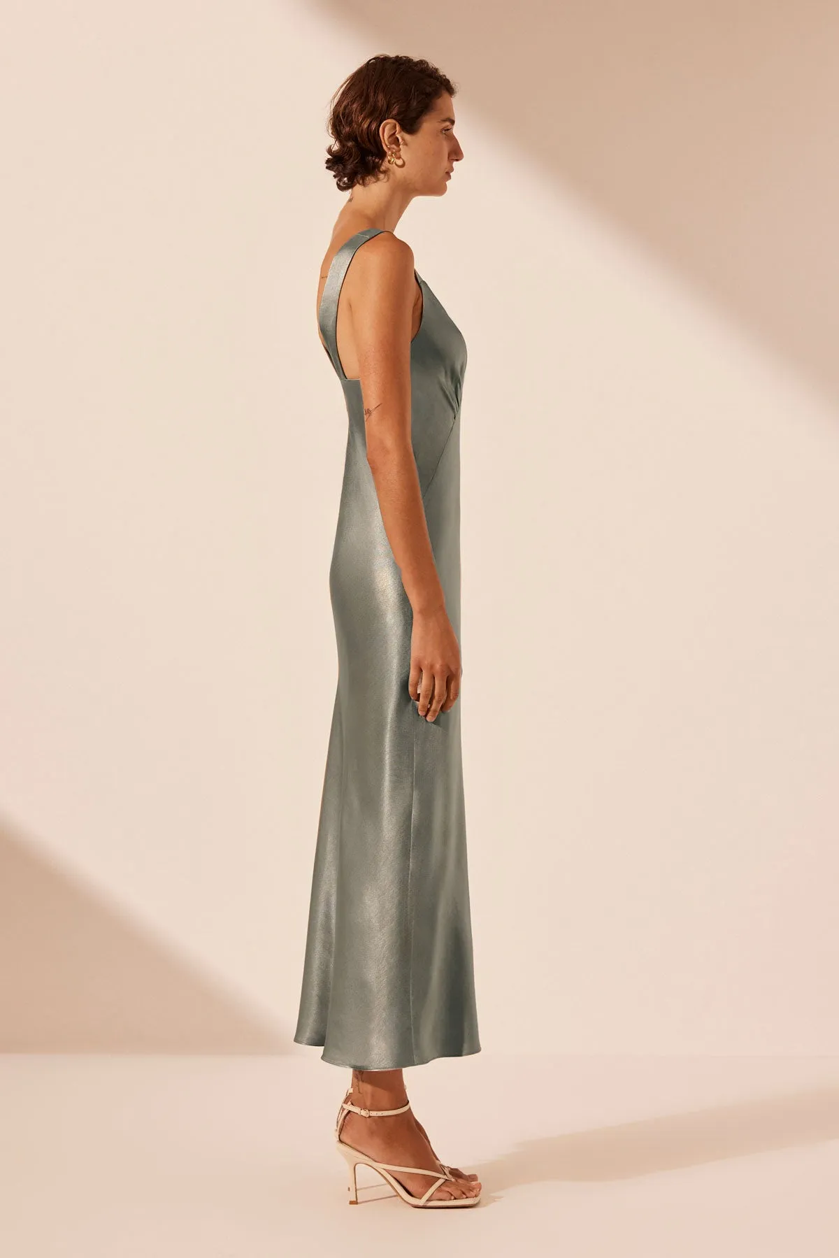 LA LUNE PLUNGED MIDI DRESS - SAGE