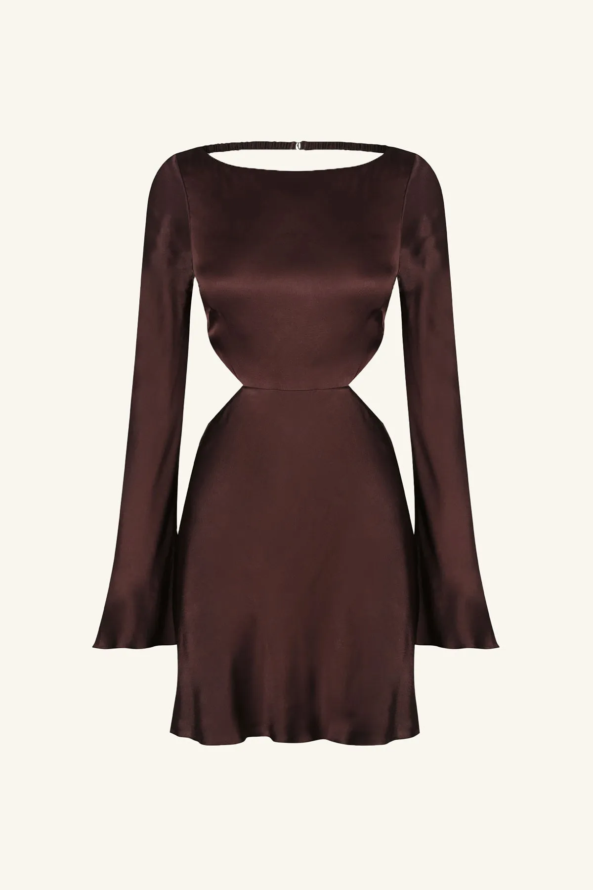 LANA LONG SLEEVE OPEN BACK MINI DRESS - COCOA