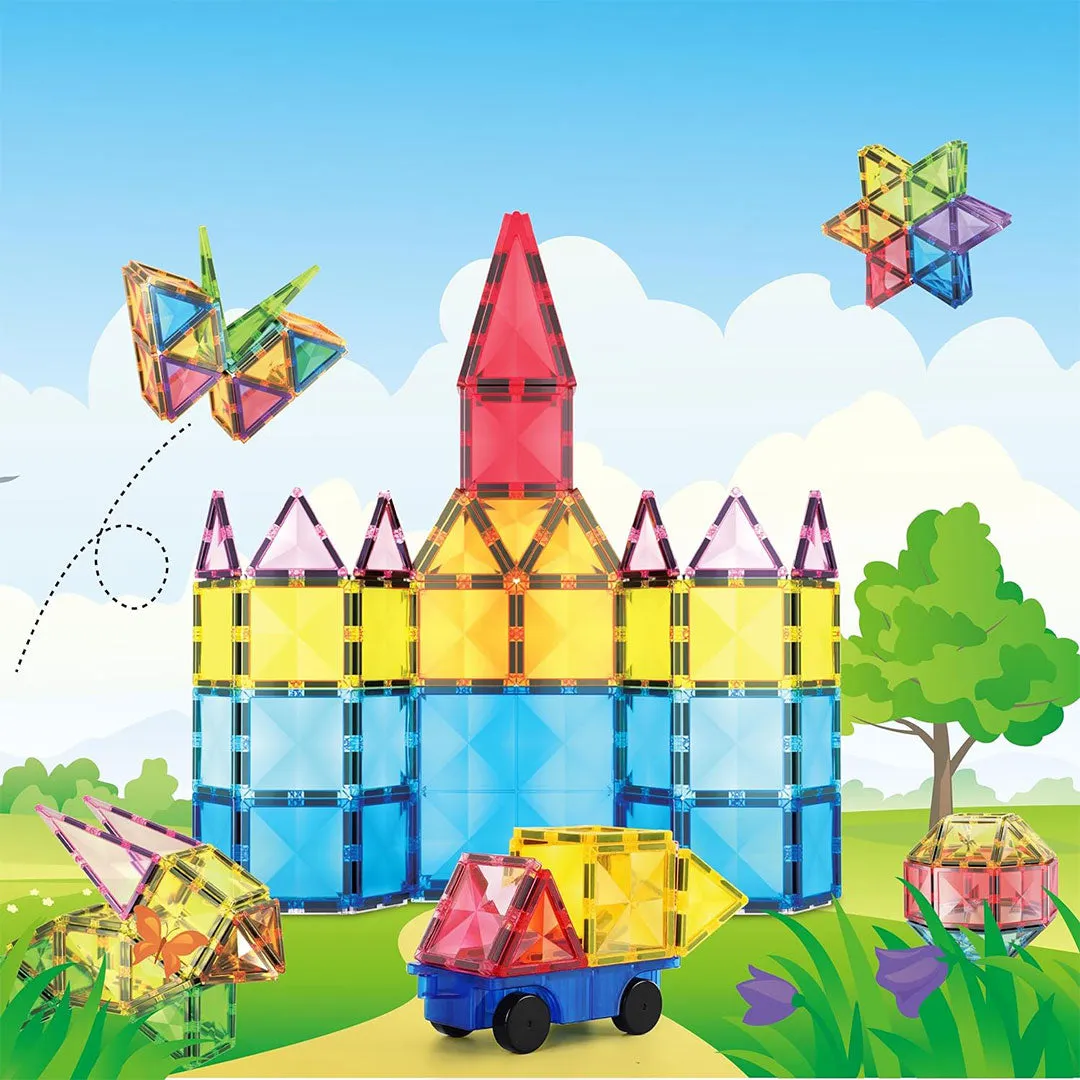 PicassoTiles 63pcs Diamond Series with 1 Car Magnetic Tiles Children's Play Set