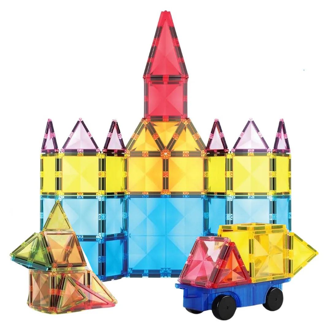 PicassoTiles 63pcs Diamond Series with 1 Car Magnetic Tiles Children's Play Set