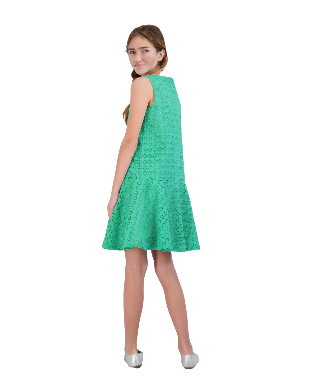 Pilar Peplum Hem Dress Green Eyelet