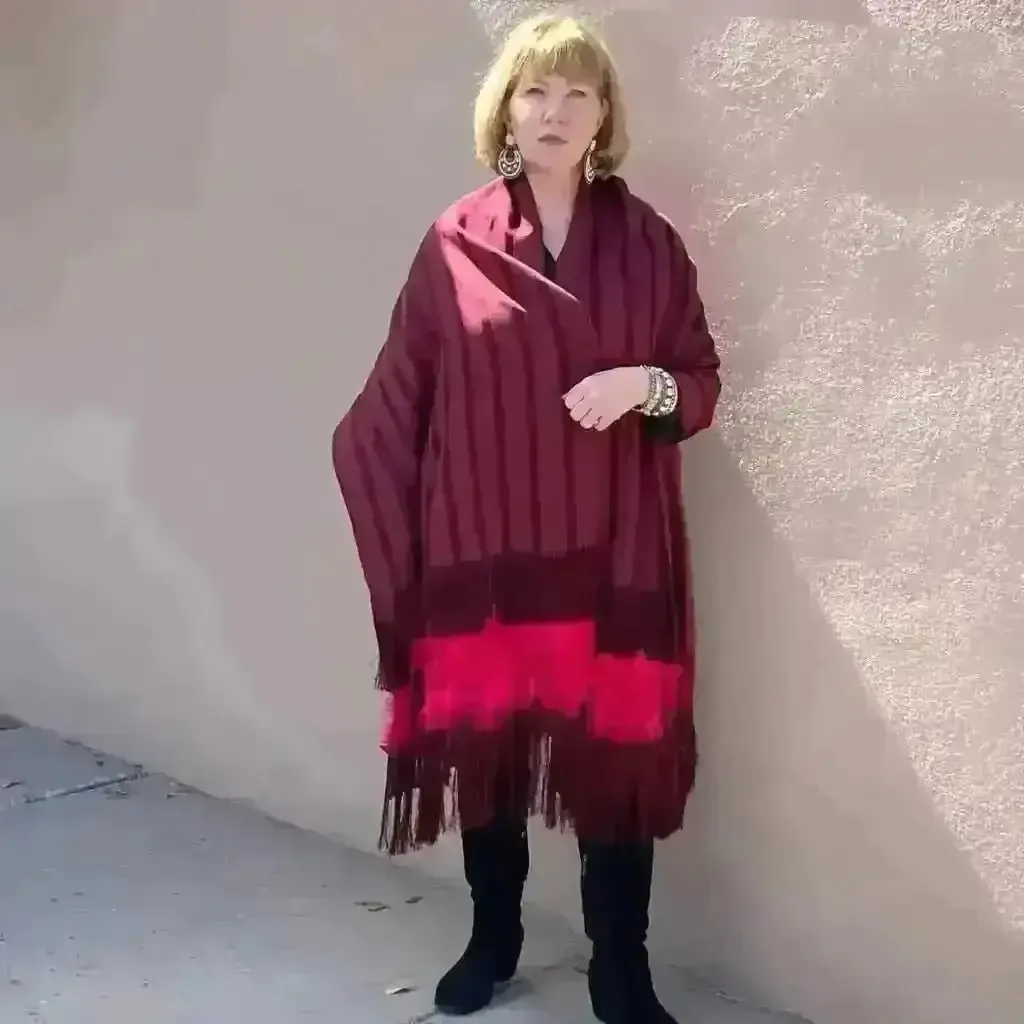 Purepecha rebozo with fringe and feathers