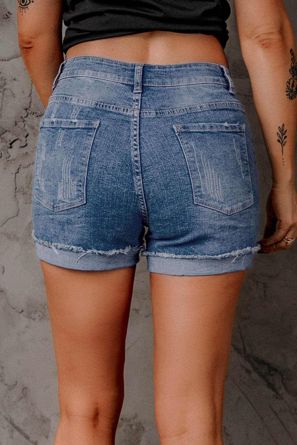 Ripped Patchwork Hem Denim Shorts for Women