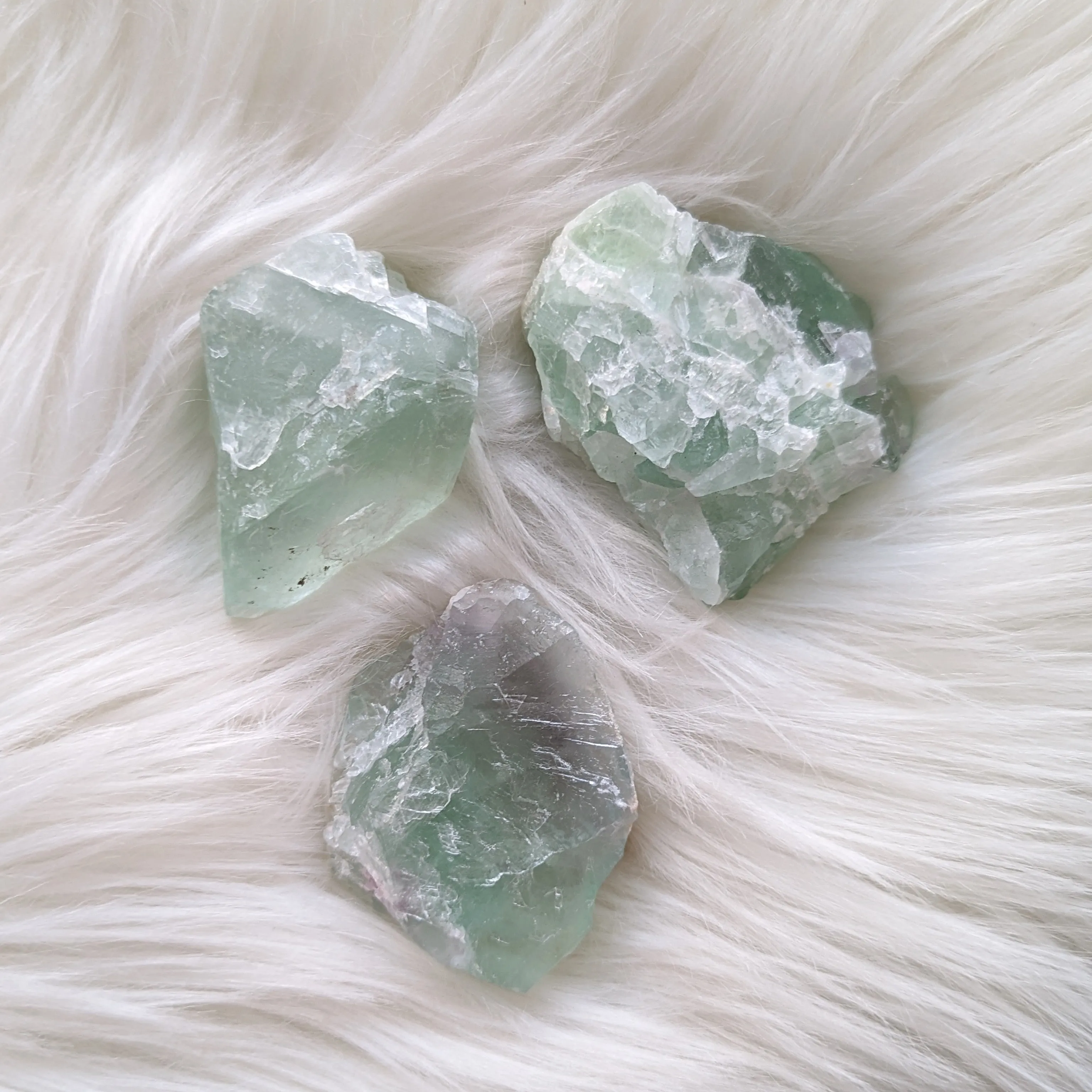 Rough Green Calcite Specimen Set of Three from Mexico