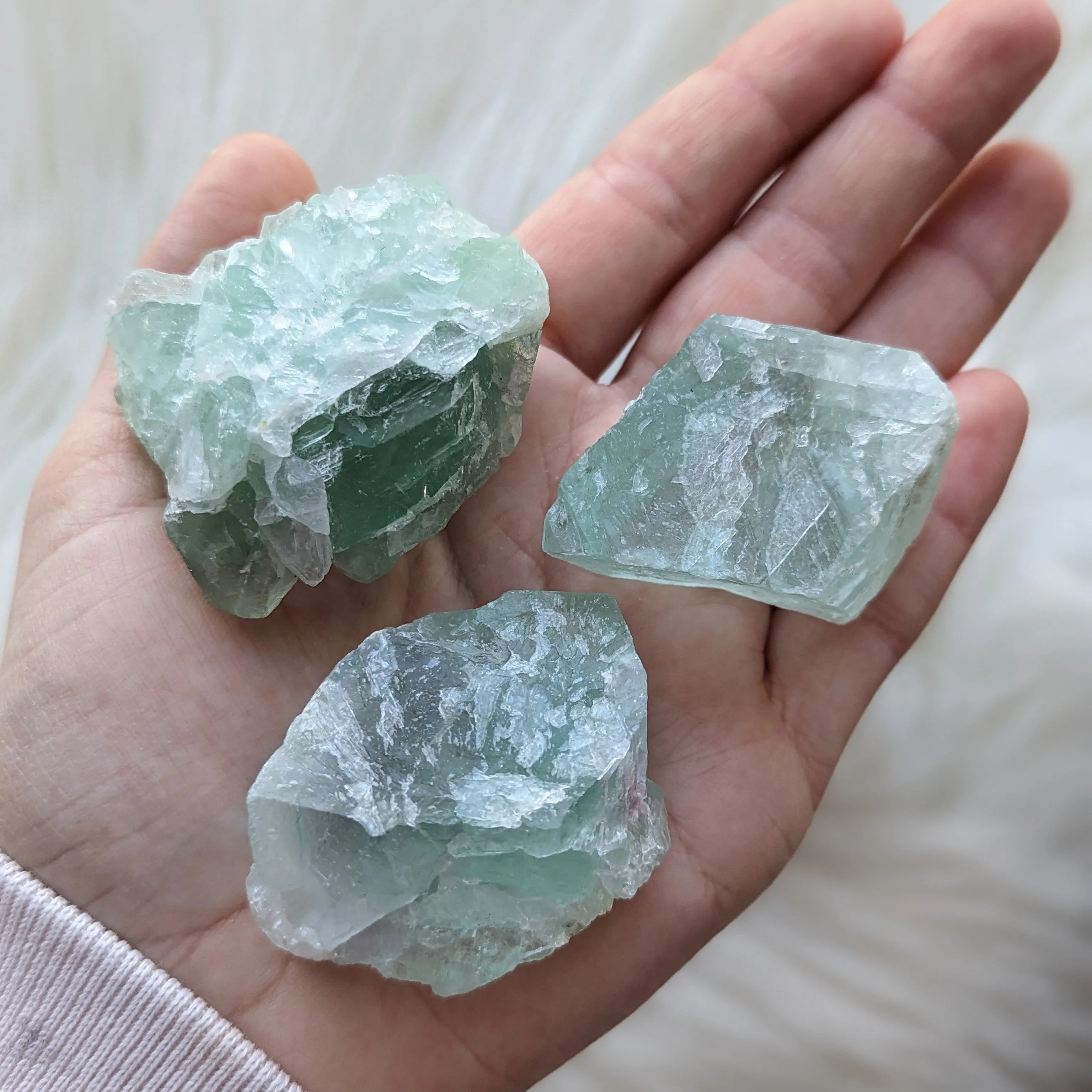 Rough Green Calcite Specimen Set of Three from Mexico