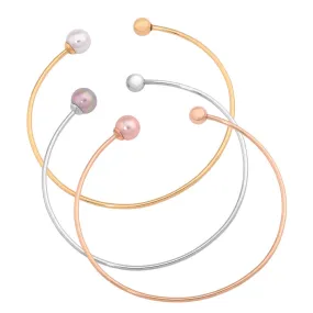 Set 3 of Bracelets 2x 2 Titanium Rhodium, Gold and Rose Gold Plated, 8mm Round Nuage, White and Pink Pearls and Stainless Steel ball, Aura Collection