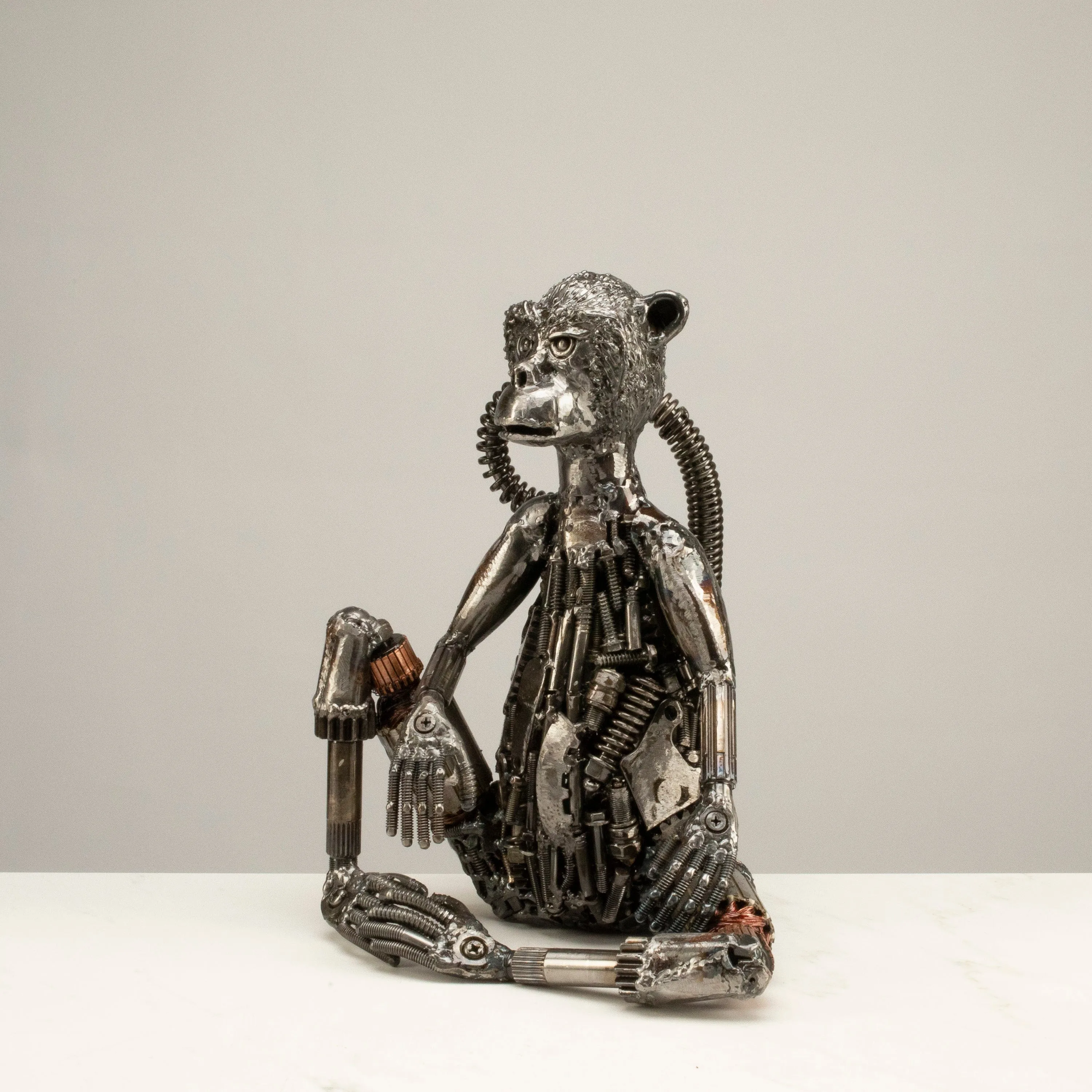 Sitting Monkey Recycled Metal Art Sculpture