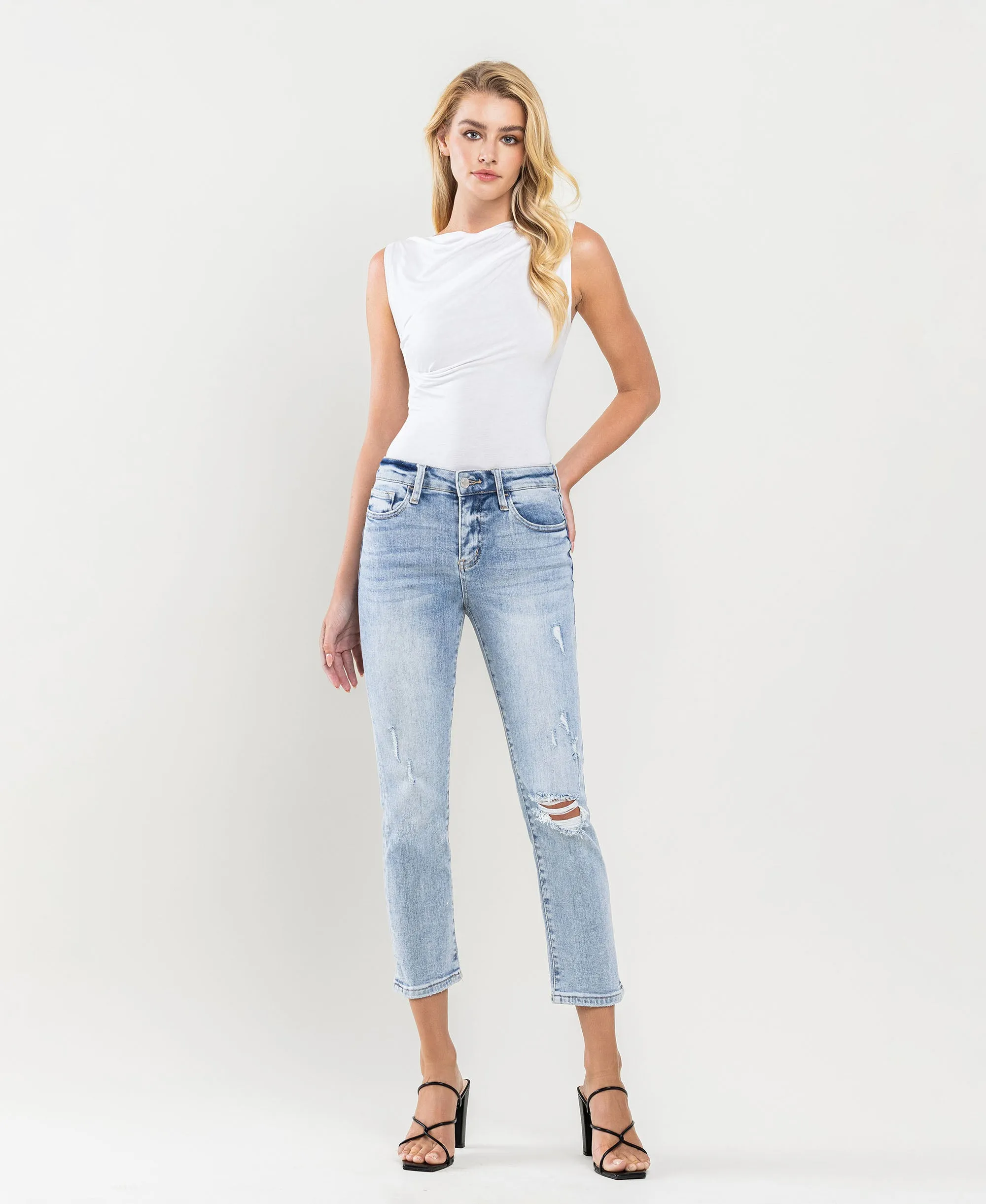 Swing Jazz - Mid Rise Crop  Slim Straight Jeans