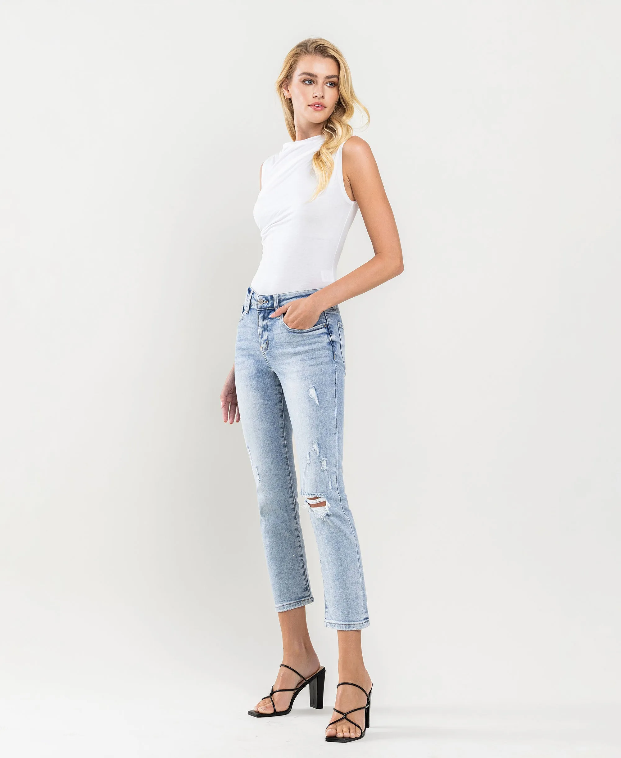 Swing Jazz - Mid Rise Crop  Slim Straight Jeans