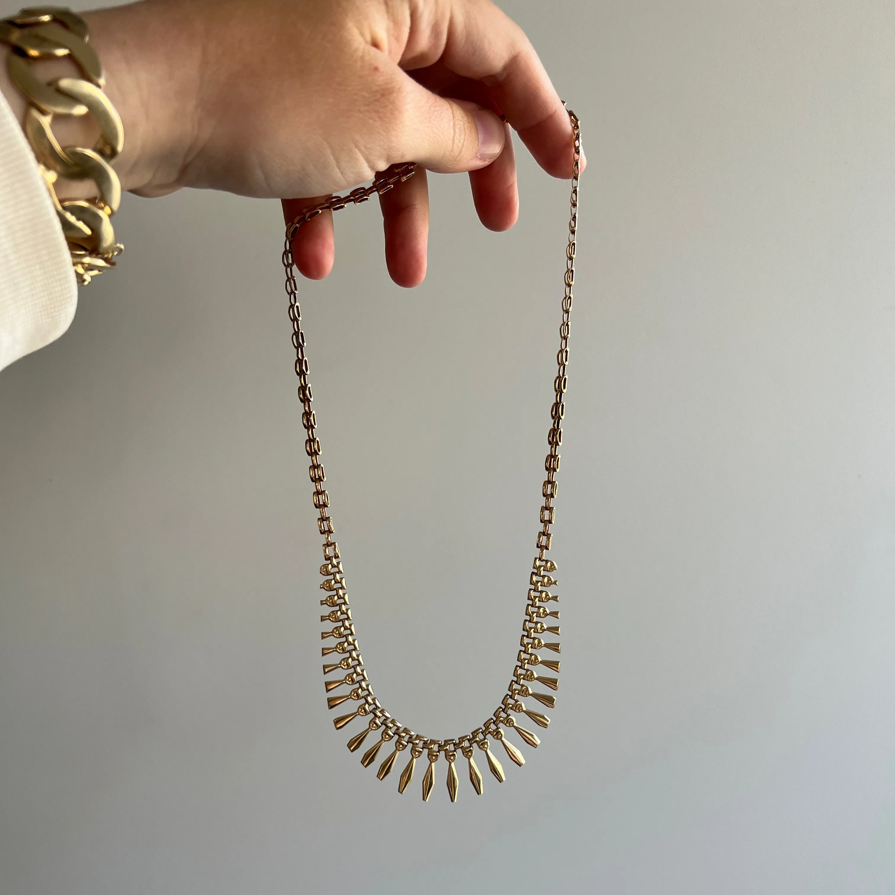 V I N T A G E // Cleopatra's fringe / 10k yellow gold bib necklace / 17.5