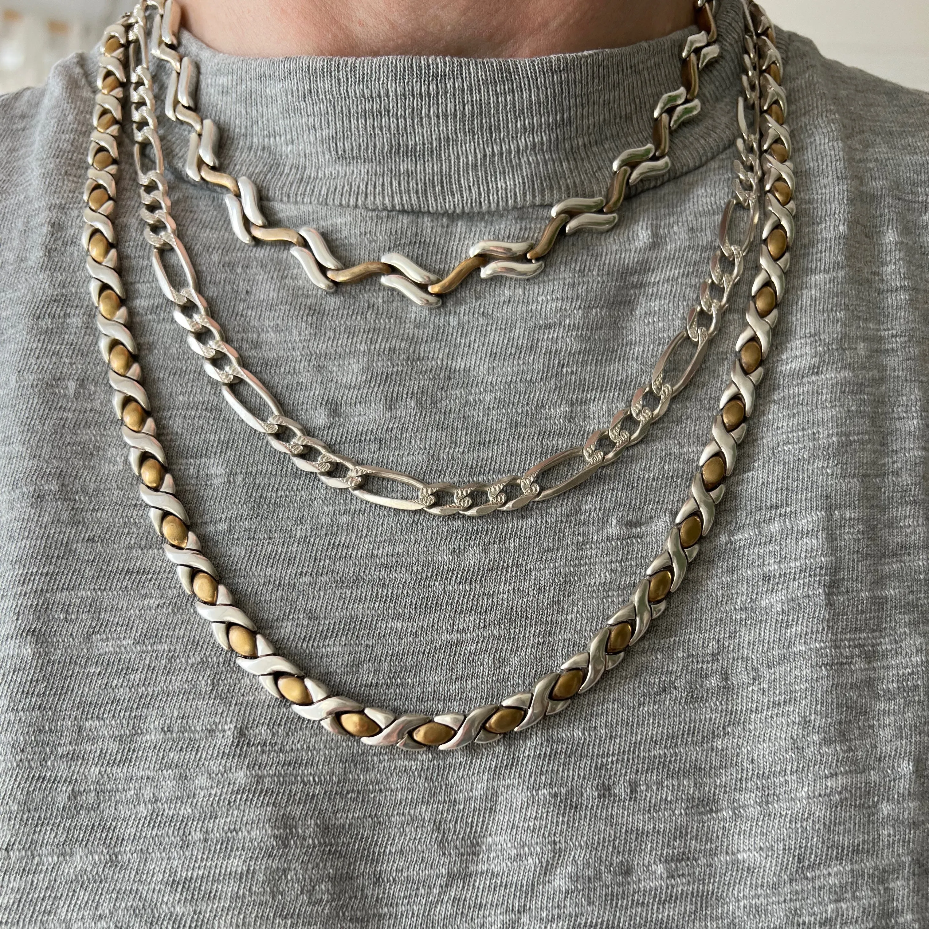 V I N T A G E // double sided figaro / Italy sterling silver figaro chain / 19.75 28g