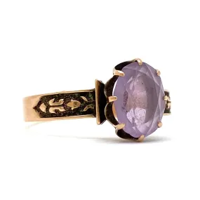 V I N T A G E // solitaire perfection / engraved 10k rose gold victorian signet ring with amethyst solitaire / size 6.75