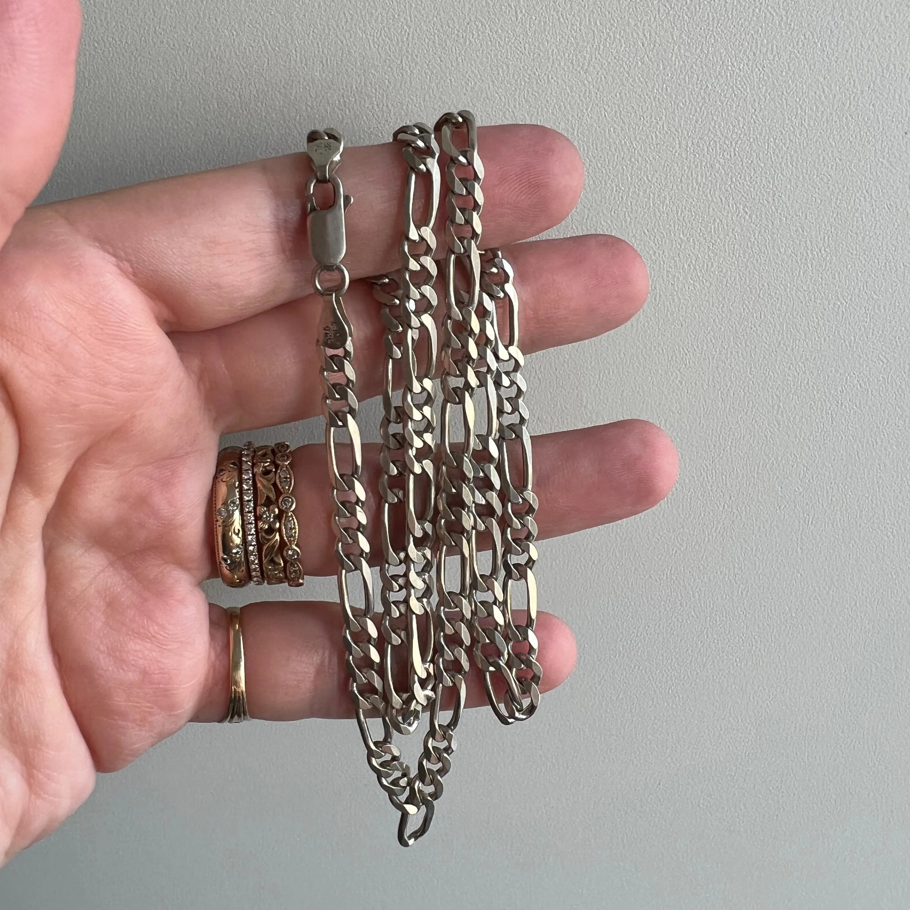 V I N T A G E // three to one figaro / Italy sterling silver figaro chain /20.5, 15.8g