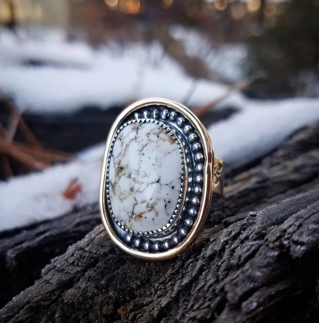 White Buffalo Turquoise Ring