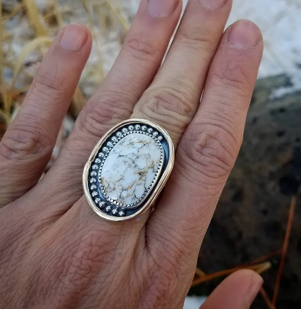 White Buffalo Turquoise Ring