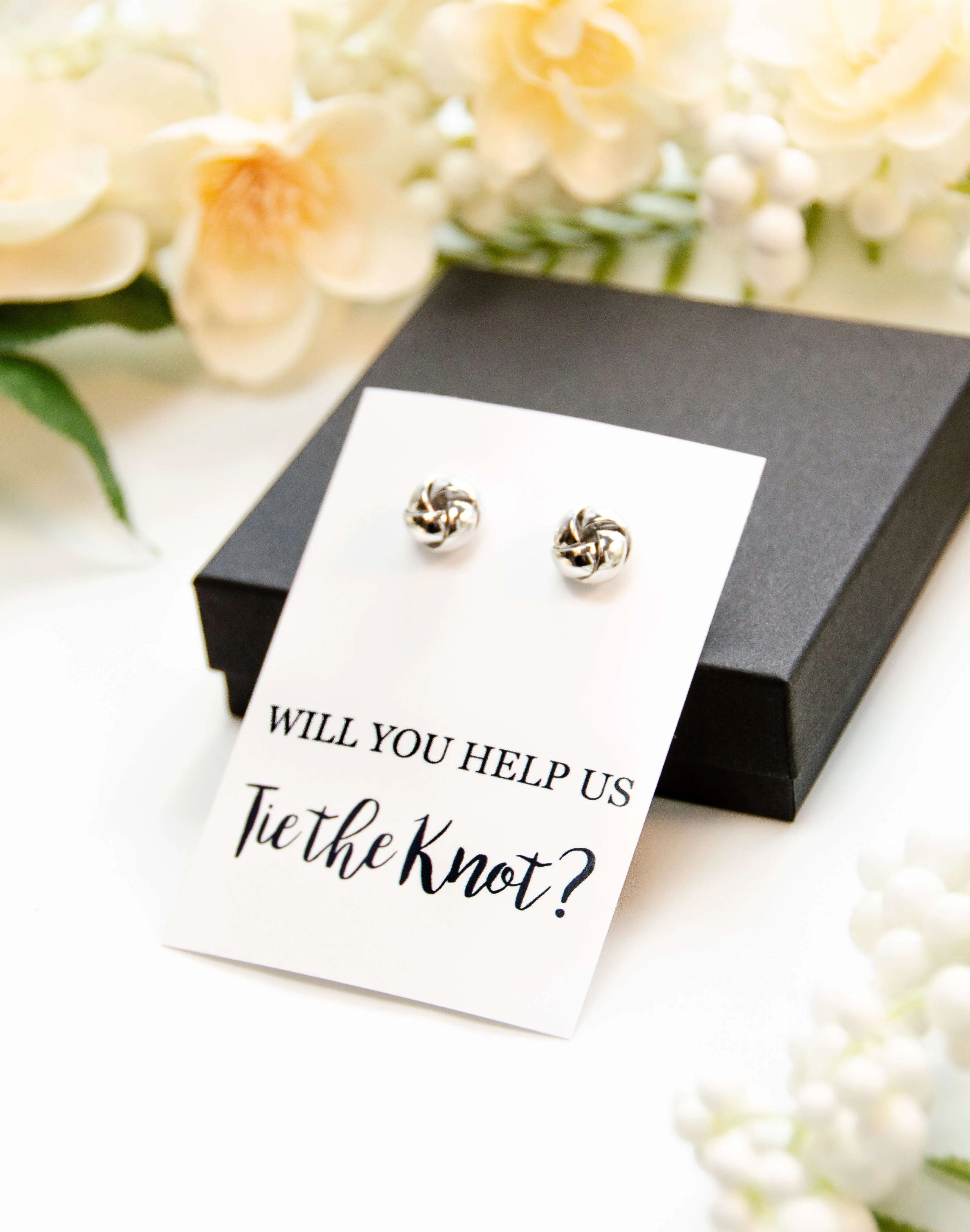 Will You Help Us Tie the Knot? Silver Proposal Knot Earrings