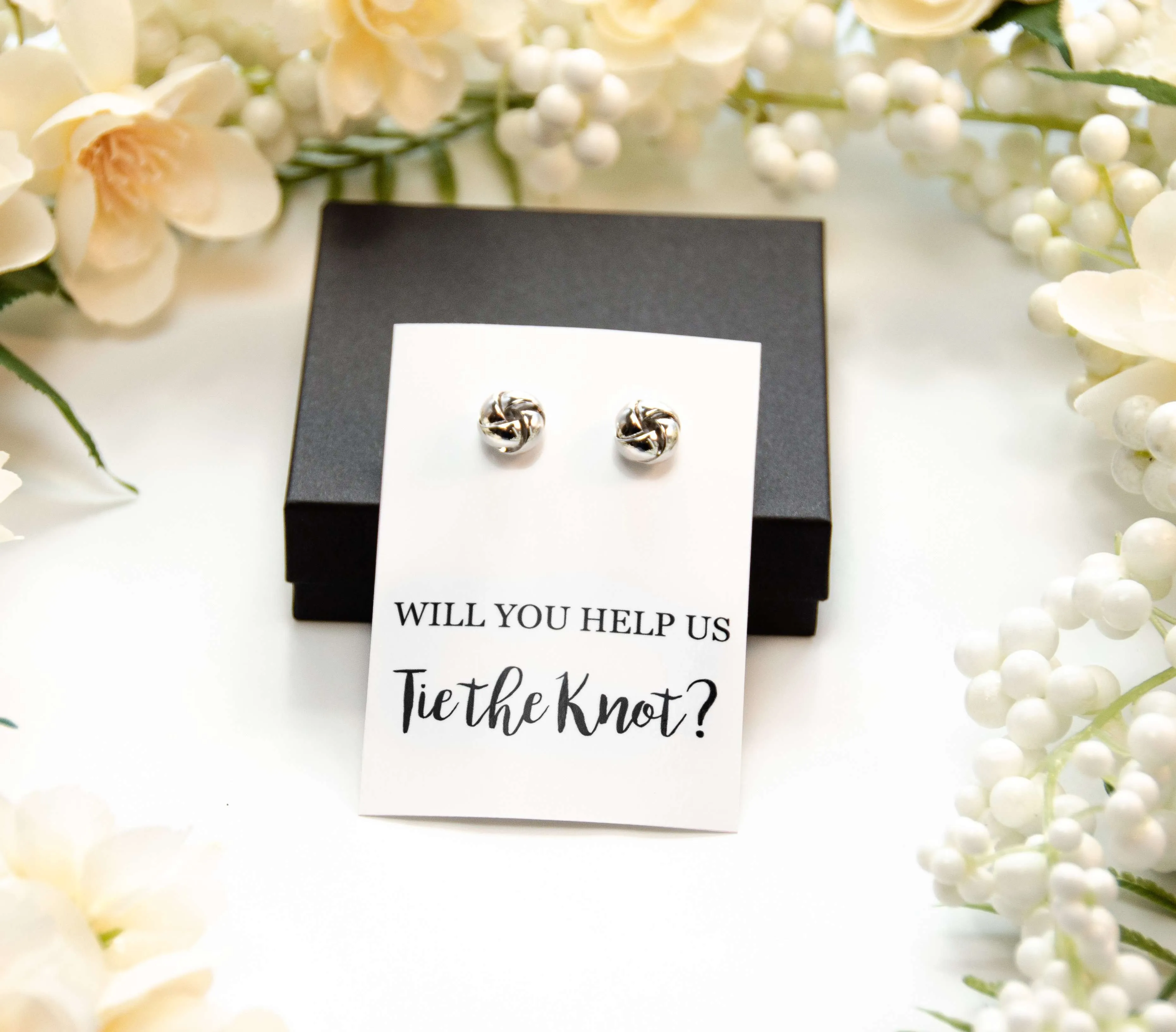 Will You Help Us Tie the Knot? Silver Proposal Knot Earrings